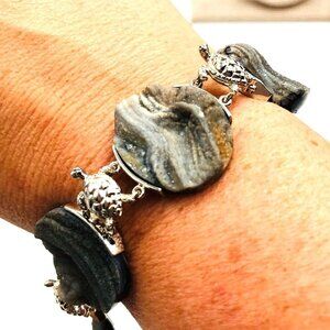 Rare Druzy Quartz Sterling Silver Turtle Bracelet